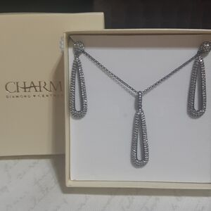 Elegant Bridal Silver Drop Earrings And Necklace Set